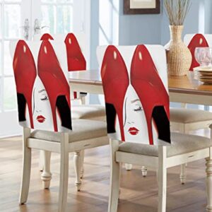 Maliyand Chair Back Cover, Sexy Red High Heels Fashion Woman Face Chair Covers Removable Chair Protector Slipcover for Dining Room, Kitchen, Restaurant, Set of 6