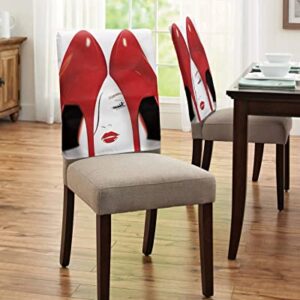 Maliyand Chair Back Cover, Sexy Red High Heels Fashion Woman Face Chair Covers Removable Chair Protector Slipcover for Dining Room, Kitchen, Restaurant, Set of 6