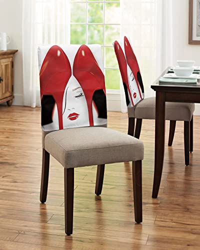 Maliyand Chair Back Cover, Sexy Red High Heels Fashion Woman Face Chair Covers Removable Chair Protector Slipcover for Dining Room, Kitchen, Restaurant, Set of 6