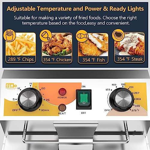 Festa Essential 13.6QT Electric Deep Fryer with 6L(6.5QT)Frying Basket&Lid,1750W Stainless Steel Commercial Countertop Single Tank Oil Fryers with Temperature Control&Timer for Home Kitchen Restaurant