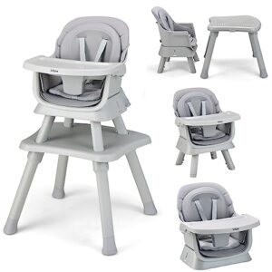 infans 8 in 1 baby high chair, convertible highchair for babies and toddlers, infant dining booster seat, building block table, kids stool table chair set with removable tray (grey)