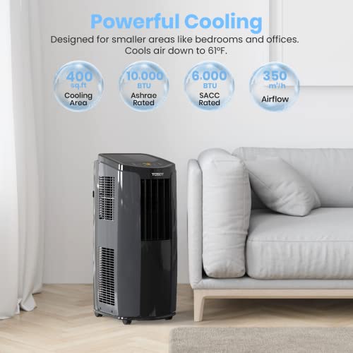 TOSOT 10,200BTU (6,200 BTU SACC) Portable Air Conditioner, Smart Wifi Control, AC Unit with Dehumidifier, Fan, Window Kit for Easy Installation, Cool Rooms Up to 400 Square Feet, Shiny Series