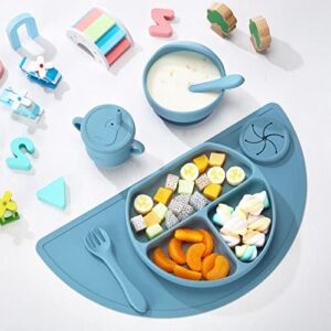 21 Pcs Baby Led Weaning Supplies Silicone Baby Feeding Set Baby Toddlers Utensils Divided Suction Plates Bowls Forks Spoons Cup Adjustable Bibs Placemat Self Feeding Eating Utensils, 3 Colors