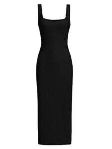 verdusa women's casual sleeveless square neck high waist rib knit tank long dress black l