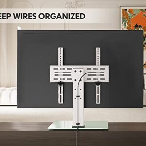 FITUEYES Universal TV Stand Table Top TV Stand for 27-55 inch LCD LED TVS Height Adjustable TV Base with Tempered Glass Base Wire Management VESA 400x400mm Holds 88 Pounds, White