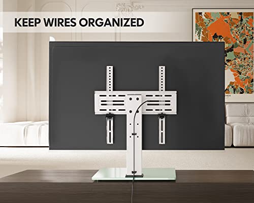 FITUEYES Universal TV Stand Table Top TV Stand for 27-55 inch LCD LED TVS Height Adjustable TV Base with Tempered Glass Base Wire Management VESA 400x400mm Holds 88 Pounds, White