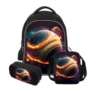 AnySmic Baseball Backpack for School, Kids Bookbag Set with Lunch Box and Pencil Case for Boys, Girls