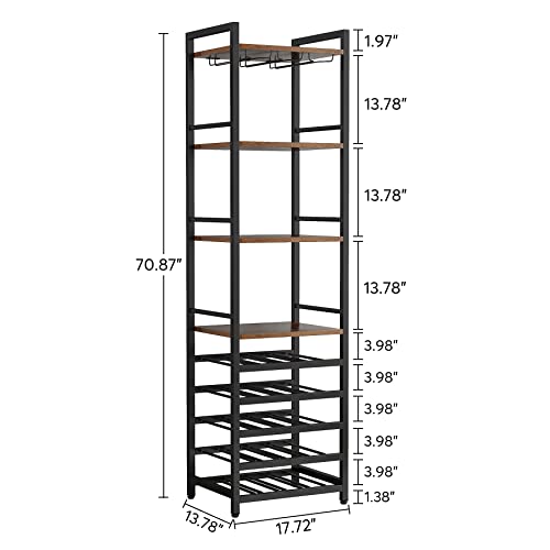 LITTLE TREE Wine Rack Freestanding Floor, 9 Tier Wine Bar Cabinet for Liquor and Glasses Storage, Wine Bottle Holder Shelf for Home Kitchen Dining Room, Rustic Brown (20 Bottle)