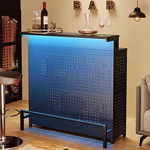 YITAHOME Home Bar Unit with LED Lights, Liquor Bar Table with Stemware Racks, Wine Bar Cabinet Mini Bar with Storage and Footrest for Home Kitchen Pub