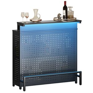 YITAHOME Home Bar Unit with LED Lights, Liquor Bar Table with Stemware Racks, Wine Bar Cabinet Mini Bar with Storage and Footrest for Home Kitchen Pub