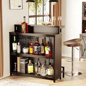 YITAHOME Home Bar Unit with LED Lights, Liquor Bar Table with Stemware Racks, Wine Bar Cabinet Mini Bar with Storage and Footrest for Home Kitchen Pub