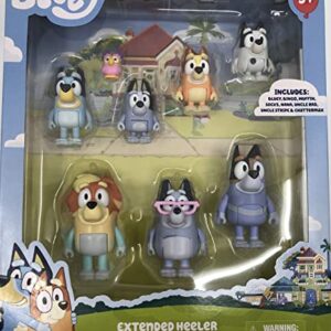 Bluey, Extended Heeler Family Pack, 2.5-3 inch Figures, Bingo, Socks, Muffin, Uncle Stripe, Uncle Rad, Nana and Chattermax, Preschool, Toys for Kids, Ages 3+