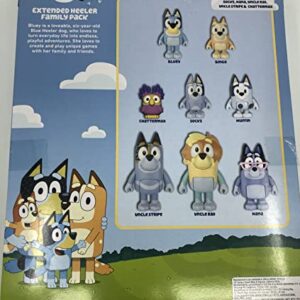 Bluey, Extended Heeler Family Pack, 2.5-3 inch Figures, Bingo, Socks, Muffin, Uncle Stripe, Uncle Rad, Nana and Chattermax, Preschool, Toys for Kids, Ages 3+