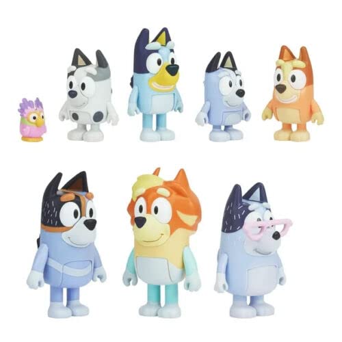 Bluey, Extended Heeler Family Pack, 2.5-3 inch Figures, Bingo, Socks, Muffin, Uncle Stripe, Uncle Rad, Nana and Chattermax, Preschool, Toys for Kids, Ages 3+