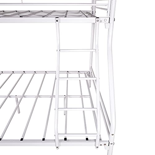 HomJoones Heavy Duty Metal Bunk Bed Twin Over Full Size, Heavy Duty Floor Bunk Beds Frame with Enhanced Upper-Level Guardrail (White)