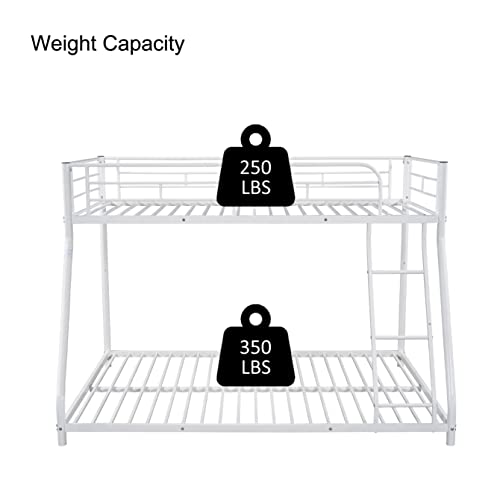 HomJoones Heavy Duty Metal Bunk Bed Twin Over Full Size, Heavy Duty Floor Bunk Beds Frame with Enhanced Upper-Level Guardrail (White)