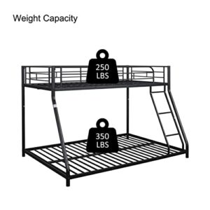 HomJoones Heavy Duty Metal Bunk Bed Twin Over Full Size, Heavy Duty Floor Bunk Beds Frame with Enhanced Upper-Level Guardrail (Black)