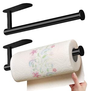 Paper Towel Holder Towel Rack,WACETOG Under Cabinet Paper Towel Holder Wall Mount 2 Pack Stainless Steel Paper Towel Rack for Kitchen Paper Towel Roll Holder (Black)