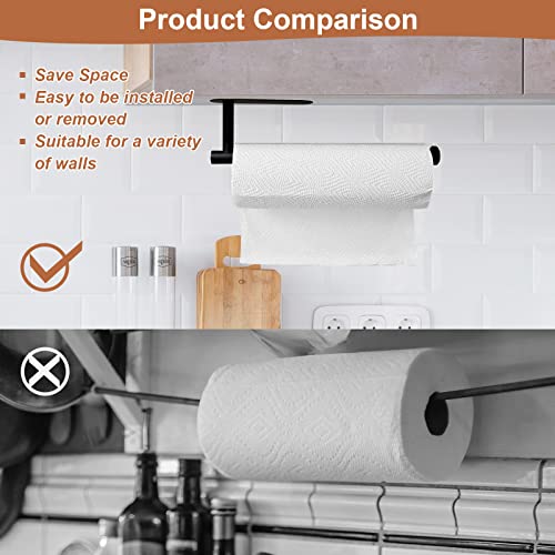 Paper Towel Holder Towel Rack,WACETOG Under Cabinet Paper Towel Holder Wall Mount 2 Pack Stainless Steel Paper Towel Rack for Kitchen Paper Towel Roll Holder (Black)