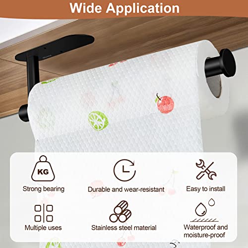 Paper Towel Holder Towel Rack,WACETOG Under Cabinet Paper Towel Holder Wall Mount 2 Pack Stainless Steel Paper Towel Rack for Kitchen Paper Towel Roll Holder (Black)