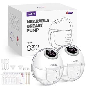 nuliie hands free breast pump s32, electric wearable breast pumps 4 modes 9 levels, more private with smart display, 24mm comfortable flange, memory function, replaced accessories included, 2 packs