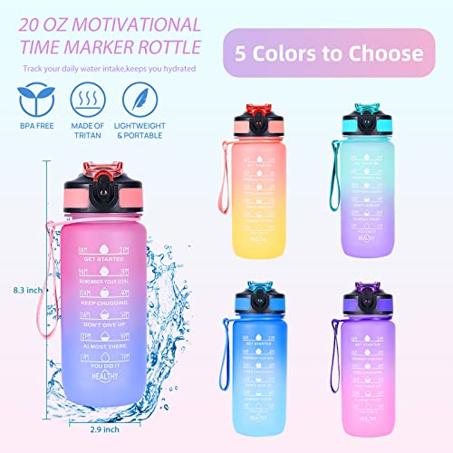 ROISDIYI Kids Water Bottle for School with Straw, 20 OZ Motivational Water Bottle BPA-Free Reusable Leak-proof Water Bottles with One-handed Opening Straw Lids, Anti-dust Spout Cover (Blue)