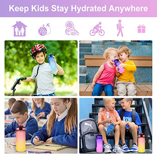 ROISDIYI Kids Water Bottle for School with Straw, 20 OZ Motivational Water Bottle BPA-Free Reusable Leak-proof Water Bottles with One-handed Opening Straw Lids, Anti-dust Spout Cover (Blue)
