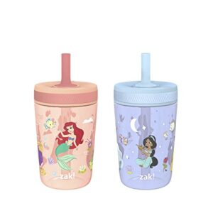 zak designs disney princess kelso toddler cups for travel or home, 15oz 2-pack durable plastic sippy cups, leak-proof for kids (ariel, aurora, belle, cinderella, jasmine, mulan, rapunzel, tiana)