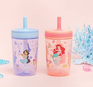 Zak Designs Disney Princess Kelso Toddler Cups For Travel or Home, 15oz 2-Pack Durable Plastic Sippy Cups, Leak-Proof For Kids (Ariel, Aurora, Belle, Cinderella, Jasmine, Mulan, Rapunzel, Tiana)