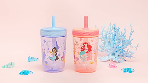 Zak Designs Disney Princess Kelso Toddler Cups For Travel or Home, 15oz 2-Pack Durable Plastic Sippy Cups, Leak-Proof For Kids (Ariel, Aurora, Belle, Cinderella, Jasmine, Mulan, Rapunzel, Tiana)