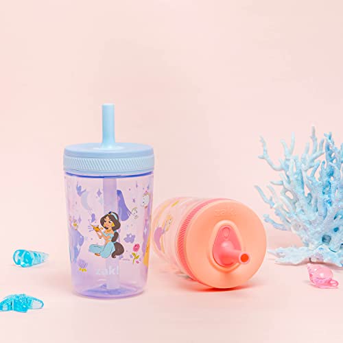 Zak Designs Disney Princess Kelso Toddler Cups For Travel or Home, 15oz 2-Pack Durable Plastic Sippy Cups, Leak-Proof For Kids (Ariel, Aurora, Belle, Cinderella, Jasmine, Mulan, Rapunzel, Tiana)