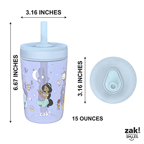 Zak Designs Disney Princess Kelso Toddler Cups For Travel or Home, 15oz 2-Pack Durable Plastic Sippy Cups, Leak-Proof For Kids (Ariel, Aurora, Belle, Cinderella, Jasmine, Mulan, Rapunzel, Tiana)