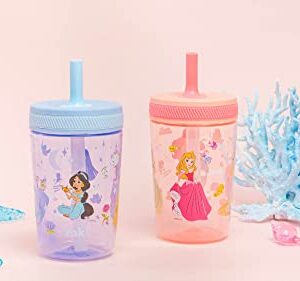 Zak Designs Disney Princess Kelso Toddler Cups For Travel or Home, 15oz 2-Pack Durable Plastic Sippy Cups, Leak-Proof For Kids (Ariel, Aurora, Belle, Cinderella, Jasmine, Mulan, Rapunzel, Tiana)