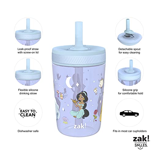 Zak Designs Disney Princess Kelso Toddler Cups For Travel or Home, 15oz 2-Pack Durable Plastic Sippy Cups, Leak-Proof For Kids (Ariel, Aurora, Belle, Cinderella, Jasmine, Mulan, Rapunzel, Tiana)