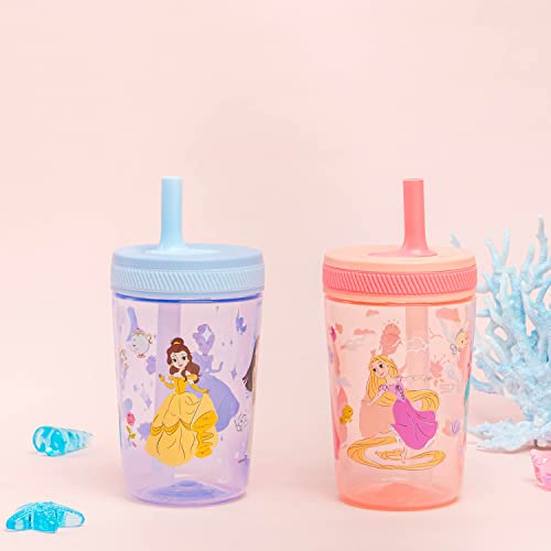 Zak Designs Disney Princess Kelso Toddler Cups For Travel or Home, 15oz 2-Pack Durable Plastic Sippy Cups, Leak-Proof For Kids (Ariel, Aurora, Belle, Cinderella, Jasmine, Mulan, Rapunzel, Tiana)