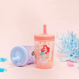 Zak Designs Disney Princess Kelso Toddler Cups For Travel or Home, 15oz 2-Pack Durable Plastic Sippy Cups, Leak-Proof For Kids (Ariel, Aurora, Belle, Cinderella, Jasmine, Mulan, Rapunzel, Tiana)