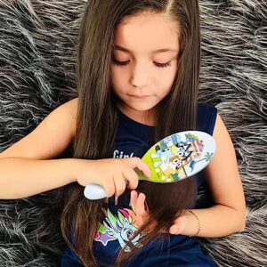 Bluey Hair Accessory 5 Pcs Set - 1 Regular 9 inch Bluey Hair Brush For Girls + 4 Bluey Scrunchies For Kids - Hair Accessories For Girls - Detangling Brush - Elastic Hair Ties Ropes Scrunchies Ages 3+