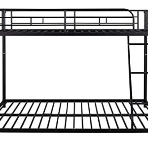 GNIXUU Bunk Beds Twin Over Full Size, Heavy Duty Metal Low Bunkbeds Frame with Safety Rail and Ladder for Dormitory Bedroom Boys Girls Adults, Space Saving, Easy Assembly