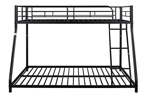 GNIXUU Bunk Beds Twin Over Full Size, Heavy Duty Metal Low Bunkbeds Frame with Safety Rail and Ladder for Dormitory Bedroom Boys Girls Adults, Space Saving, Easy Assembly