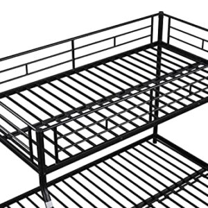 GNIXUU Bunk Beds Twin Over Full Size, Heavy Duty Metal Low Bunkbeds Frame with Safety Rail and Ladder for Dormitory Bedroom Boys Girls Adults, Space Saving, Easy Assembly