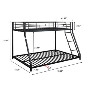 GNIXUU Bunk Beds Twin Over Full Size, Heavy Duty Metal Low Bunkbeds Frame with Safety Rail and Ladder for Dormitory Bedroom Boys Girls Adults, Space Saving, Easy Assembly