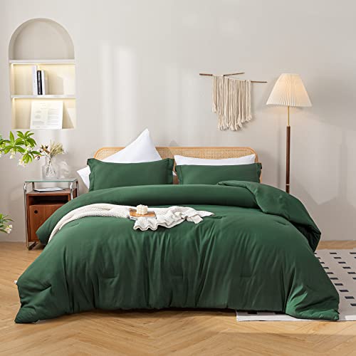 JANZAA 7 Piece Emerald Comforter for Queen Size Bed in a Bag Queen Comforter Set with Sheets Pillow Cases Pillow Shams Fitted Sheet Flat Sheet Microfiber Bed Set Soft Bedding Set All Season