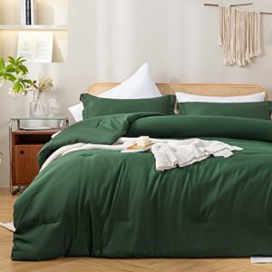 JANZAA 7 Piece Emerald Comforter for Queen Size Bed in a Bag Queen Comforter Set with Sheets Pillow Cases Pillow Shams Fitted Sheet Flat Sheet Microfiber Bed Set Soft Bedding Set All Season