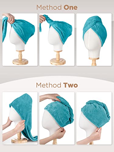 Hicober Microfiber Hair Towel, Hair Towel Wrap Turbans for Women,Hair Drying Towel Wrap Hair Accessories for Women Girls-Plum,Navy,Aqua Green,3Packs