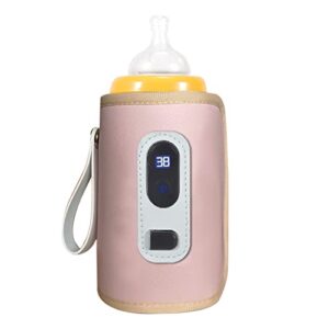 usb baby bottle warmer,lcd screen temperature precise heating milk heat keeper for home outside car (pink)
