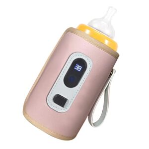 USB Baby Bottle Warmer,LCD Screen Temperature Precise Heating Milk Heat Keeper for Home Outside Car (Pink)