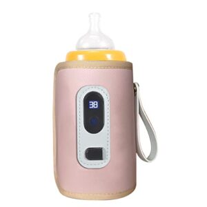 USB Baby Bottle Warmer,LCD Screen Temperature Precise Heating Milk Heat Keeper for Home Outside Car (Pink)