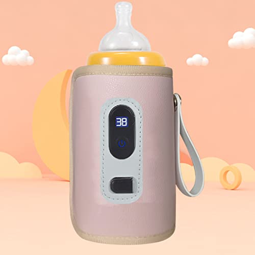 USB Baby Bottle Warmer,LCD Screen Temperature Precise Heating Milk Heat Keeper for Home Outside Car (Pink)