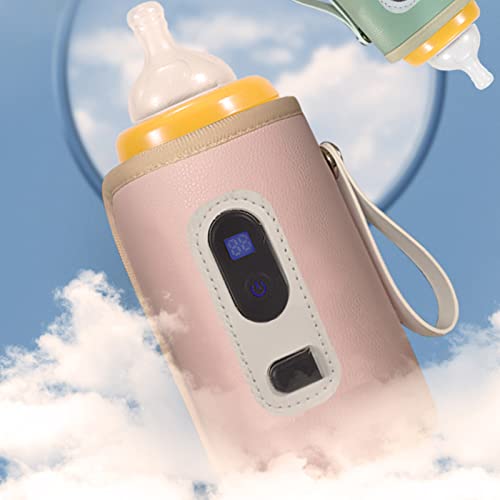 USB Baby Bottle Warmer,LCD Screen Temperature Precise Heating Milk Heat Keeper for Home Outside Car (Pink)