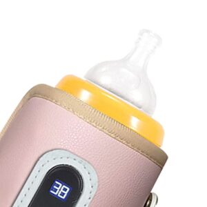 USB Baby Bottle Warmer,LCD Screen Temperature Precise Heating Milk Heat Keeper for Home Outside Car (Pink)